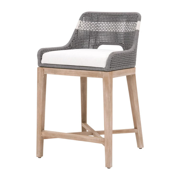 Essentials For Living Tapestry Counter Stool ~ Dove Flat Rope, White Speckle Stripe, Performance White Speckle With Natural Gray Mahogany Frame