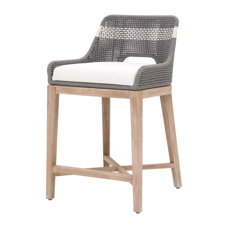 Essentials For Living Tapestry Counter Stool ~ Dove Flat Rope, White Speckle Stripe, Performance White Speckle With Natural Gray Mahogany Frame