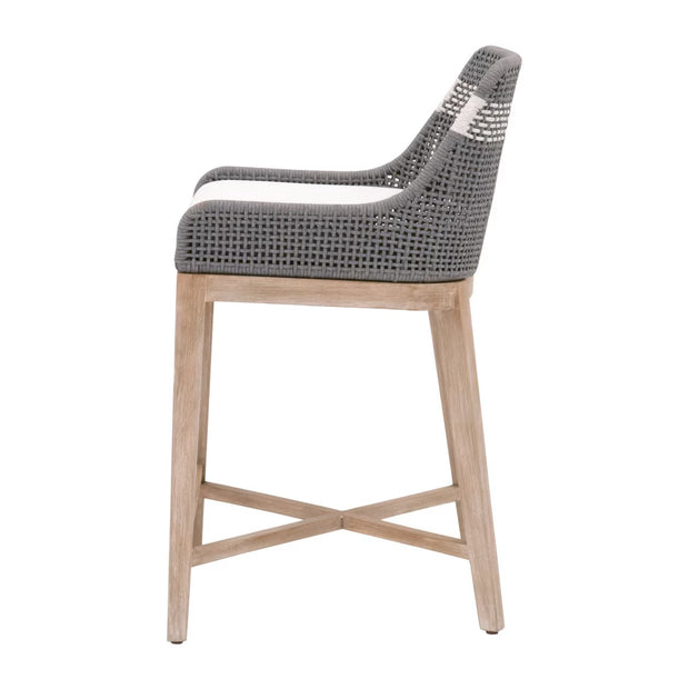 Essentials For Living Tapestry Counter Stool ~ Dove Flat Rope, White Speckle Stripe, Performance White Speckle With Natural Gray Mahogany Frame