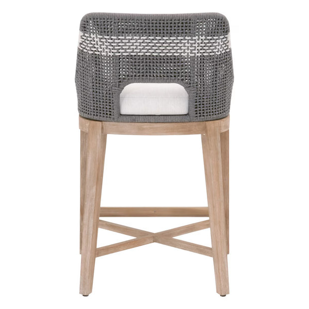 Essentials For Living Tapestry Counter Stool ~ Dove Flat Rope, White Speckle Stripe, Performance White Speckle With Natural Gray Mahogany Frame