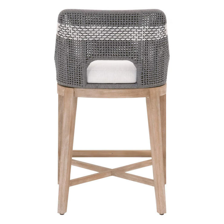 Essentials For Living Tapestry Counter Stool ~ Dove Flat Rope, White Speckle Stripe, Performance White Speckle With Natural Gray Mahogany Frame