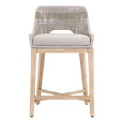 Essentials For Living Tapestry Counter Stool ~ Taupe & White Flat Rope, Taupe Stripe, Performance Pumice With Natural Gray Mahogany Frame