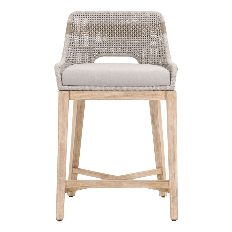 Essentials For Living Tapestry Counter Stool ~ Taupe & White Flat Rope, Taupe Stripe, Performance Pumice With Natural Gray Mahogany Frame