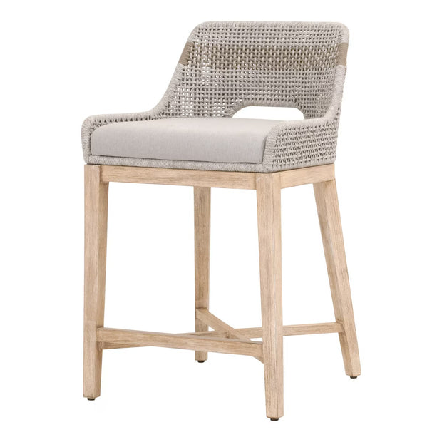 Essentials For Living Tapestry Counter Stool ~ Taupe & White Flat Rope, Taupe Stripe, Performance Pumice With Natural Gray Mahogany Frame