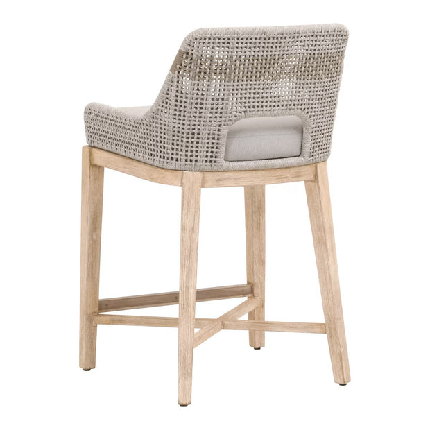 Essentials For Living Tapestry Counter Stool ~ Taupe & White Flat Rope, Taupe Stripe, Performance Pumice With Natural Gray Mahogany Frame