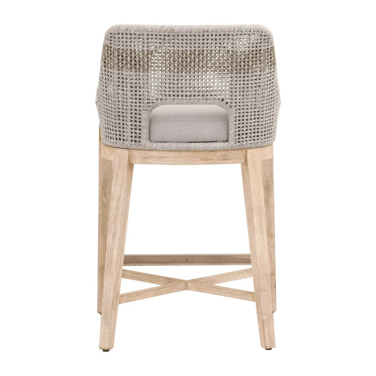 Essentials For Living Tapestry Counter Stool ~ Taupe & White Flat Rope, Taupe Stripe, Performance Pumice With Natural Gray Mahogany Frame