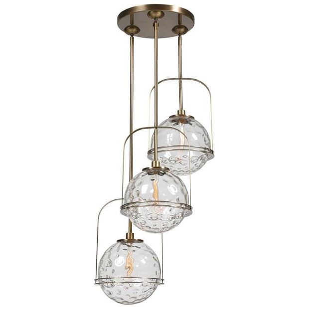 Uttermost Mimas Clear Watered Glass With Antique Brass Accents 3 Light Cluster Pendant