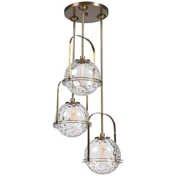 Uttermost Mimas Clear Watered Glass With Antique Brass Accents 3 Light Cluster Pendant