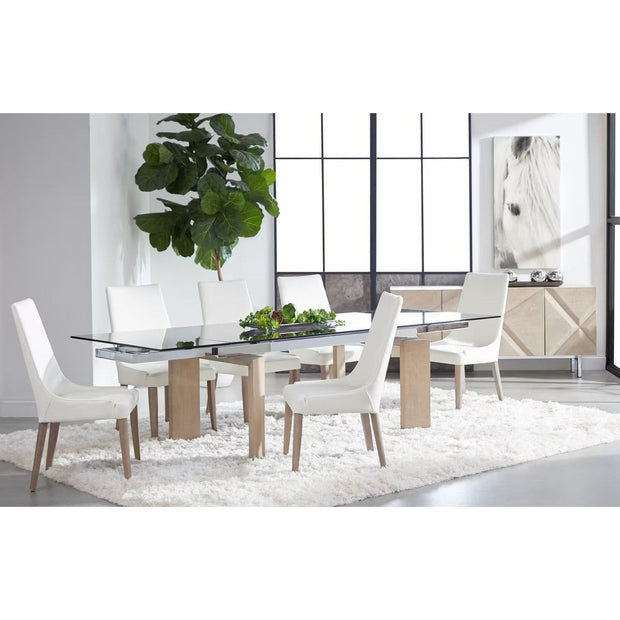Essentials For Living Aurora Dining Chair~ Alabaster Top Grain Leather With Natural Gray Frame