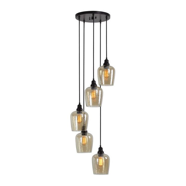 Uttermost Aarush Amber Hammered Glass With Oil Rubbed Bronze Finish 5 Light Cluster Pendant