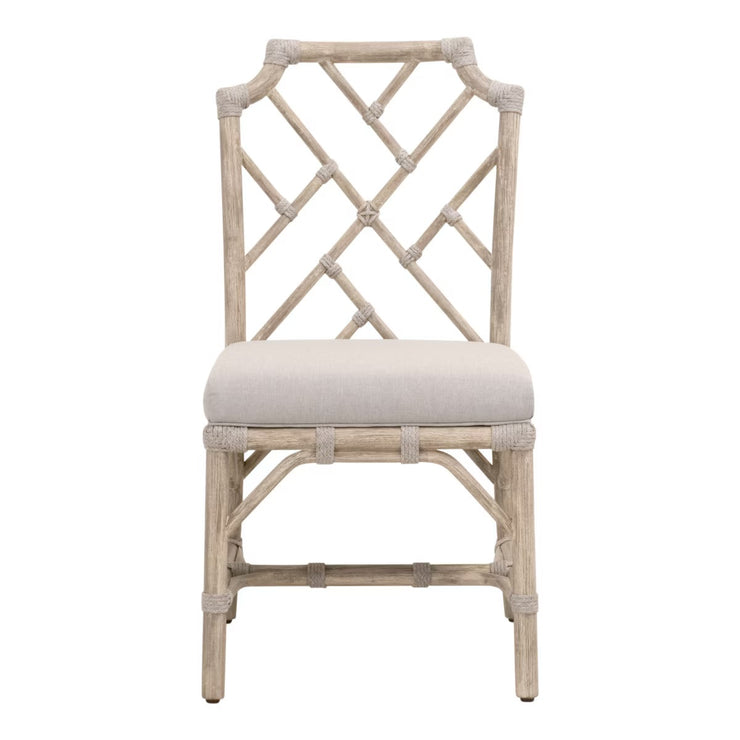Essentials For Living Bayview Dining Chair~ Taupe & White Flat Rope, Performance Pumice With Natural Gray Mahogany Frame