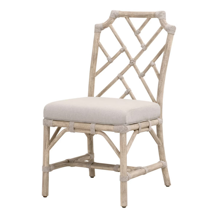 Essentials For Living Bayview Dining Chair~ Taupe & White Flat Rope, Performance Pumice With Natural Gray Mahogany Frame