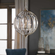 Uttermost Vicentina Beveled Crystal Sphere With Burnished Silver Champagne Leaf Finish 6 Light Pendant