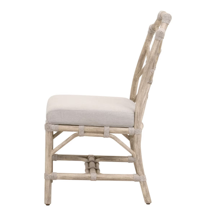 Essentials For Living Bayview Dining Chair~ Taupe & White Flat Rope, Performance Pumice With Natural Gray Mahogany Frame
