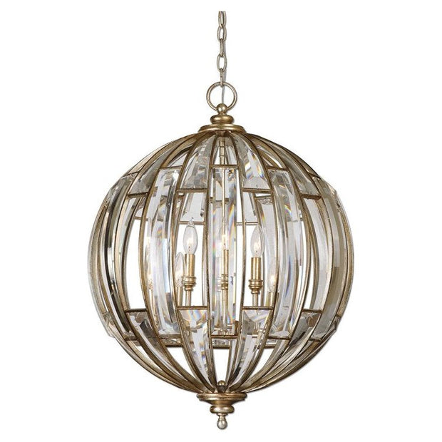 Uttermost Vicentina Beveled Crystal Sphere With Burnished Silver Champagne Leaf Finish 6 Light Pendant