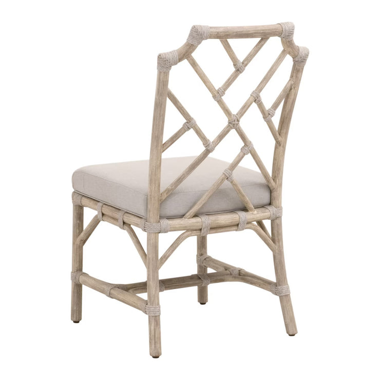 Essentials For Living Bayview Dining Chair~ Taupe & White Flat Rope, Performance Pumice With Natural Gray Mahogany Frame