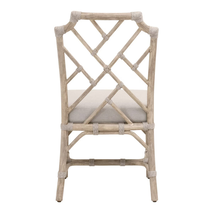 Essentials For Living Bayview Dining Chair~ Taupe & White Flat Rope, Performance Pumice With Natural Gray Mahogany Frame