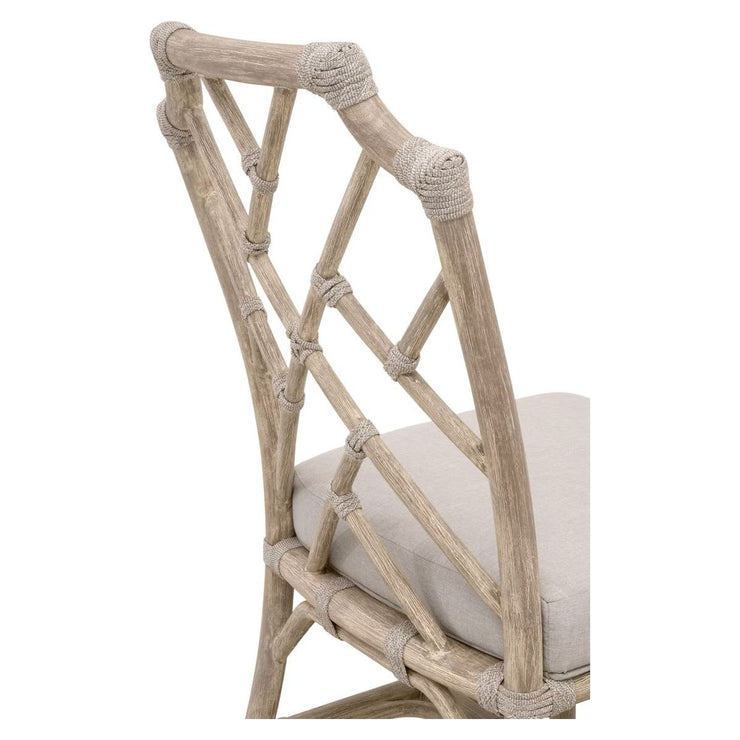 Essentials For Living Bayview Dining Chair~ Taupe & White Flat Rope, Performance Pumice With Natural Gray Mahogany Frame