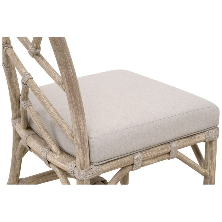 Essentials For Living Bayview Dining Chair~ Taupe & White Flat Rope, Performance Pumice With Natural Gray Mahogany Frame