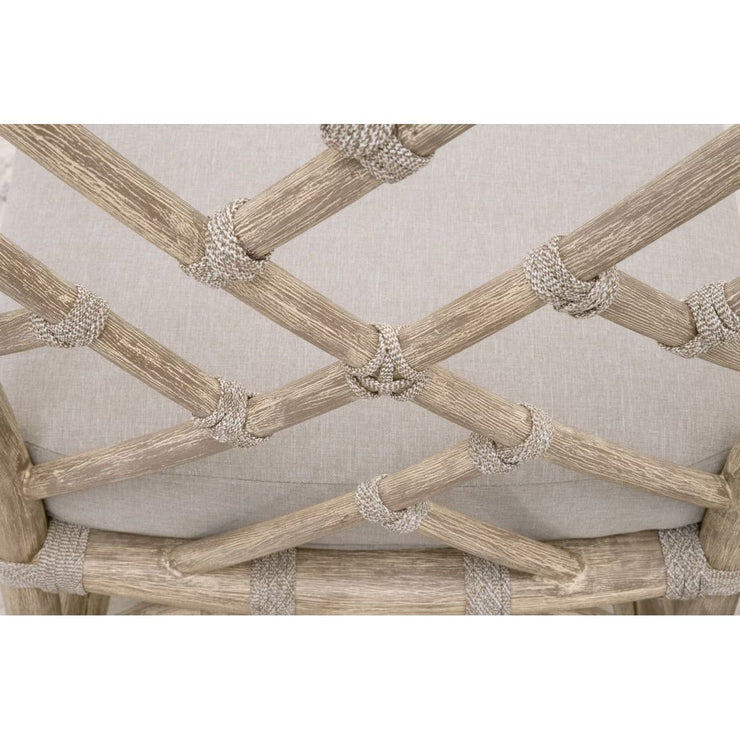 Essentials For Living Bayview Dining Chair~ Taupe & White Flat Rope, Performance Pumice With Natural Gray Mahogany Frame