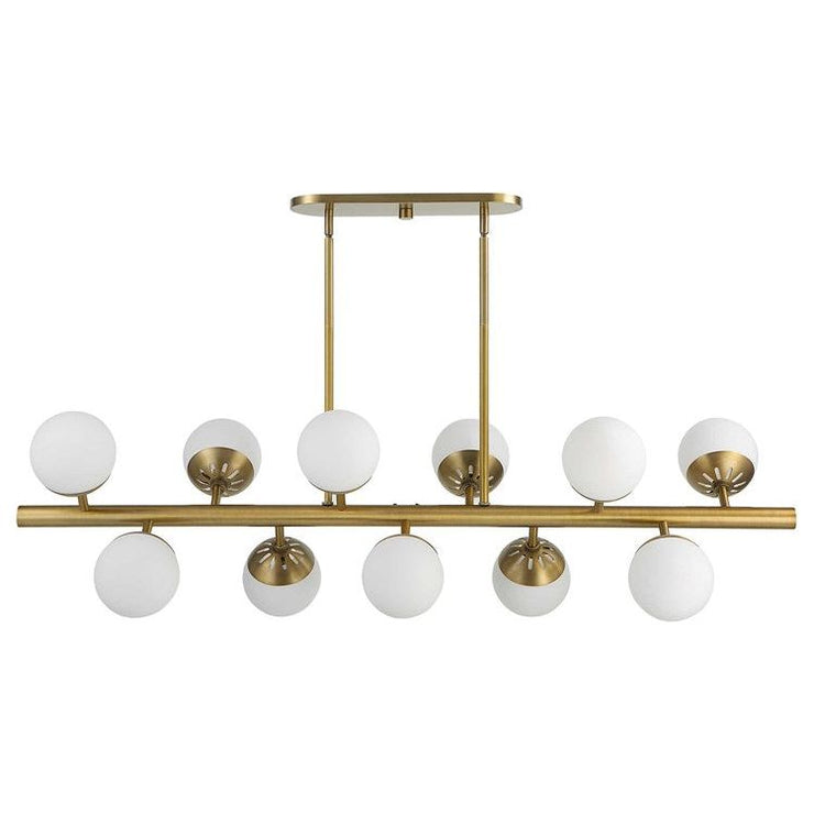 Uttermost Droplet Matte White Opal Globes With Antique Brass Finish 11 Light Linear Chandelier