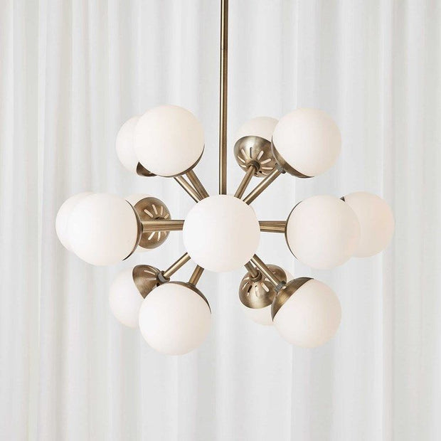 Uttermost Droplet Matte White Opal Globes With Antique Brass Finish 16 Light Chandelier