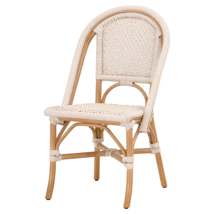 Essentials For Living Brisas Dining Chair ~ Natural & White Flat Rope With Natural Rattan Frame