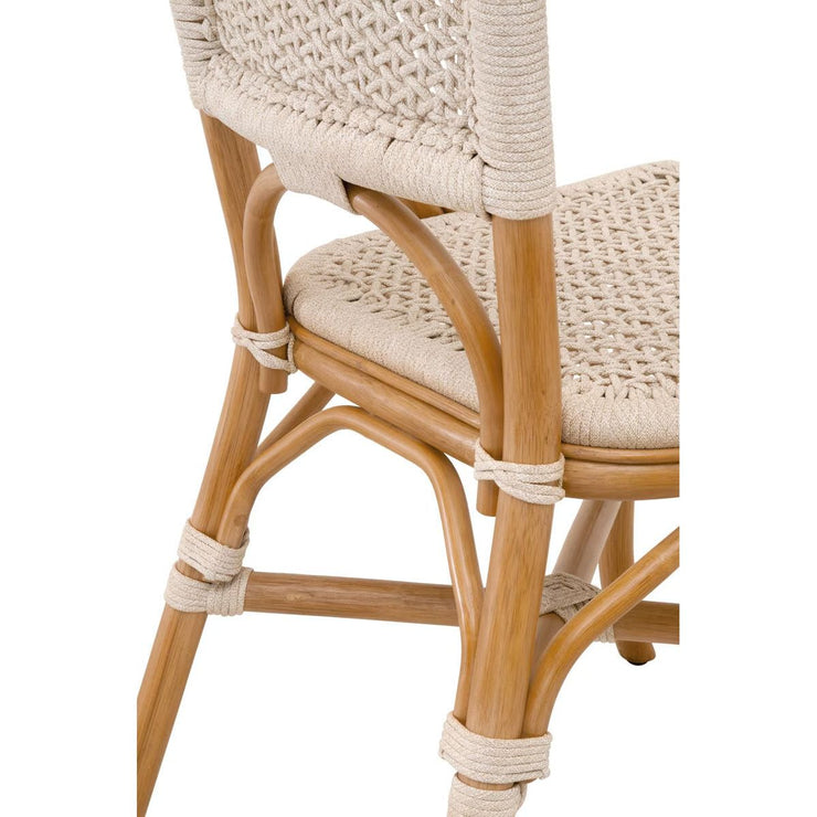Essentials For Living Brisas Dining Chair ~ Natural & White Flat Rope With Natural Rattan Frame