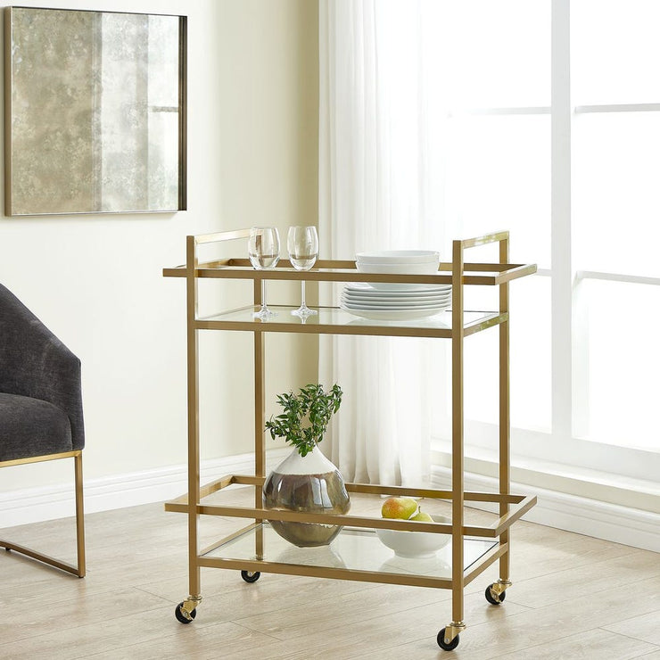 Uttermost Erena Brass Bar Cart With Glass Shelves