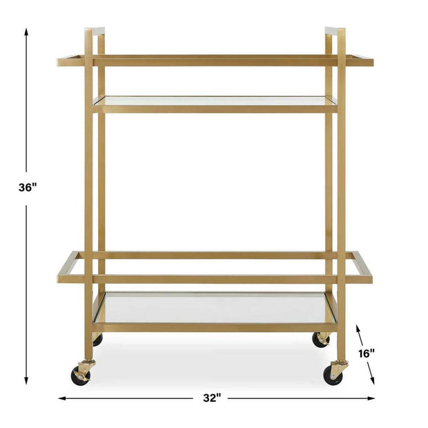 Uttermost Erena Brass Bar Cart With Glass Shelves