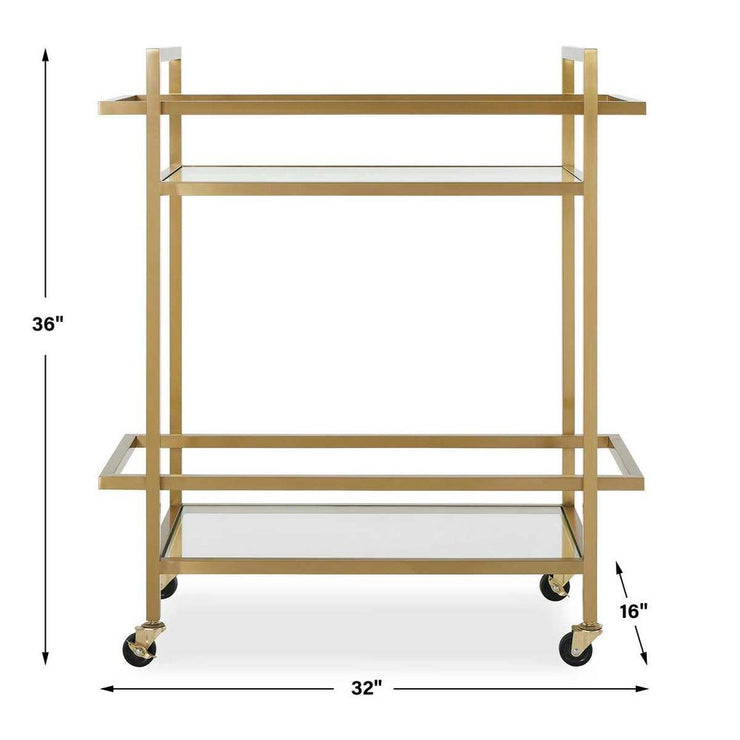 Uttermost Erena Brass Bar Cart With Glass Shelves