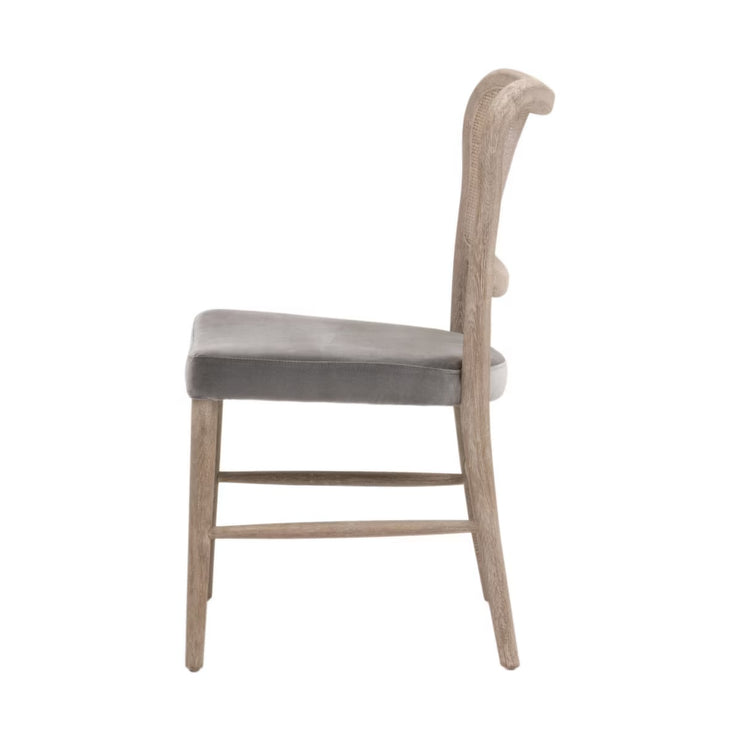 Essentials For Living Cela Dining Chair~ Performance Dark Dove Velvet With Natural Gray Oak & Natural Gray Cane Frame