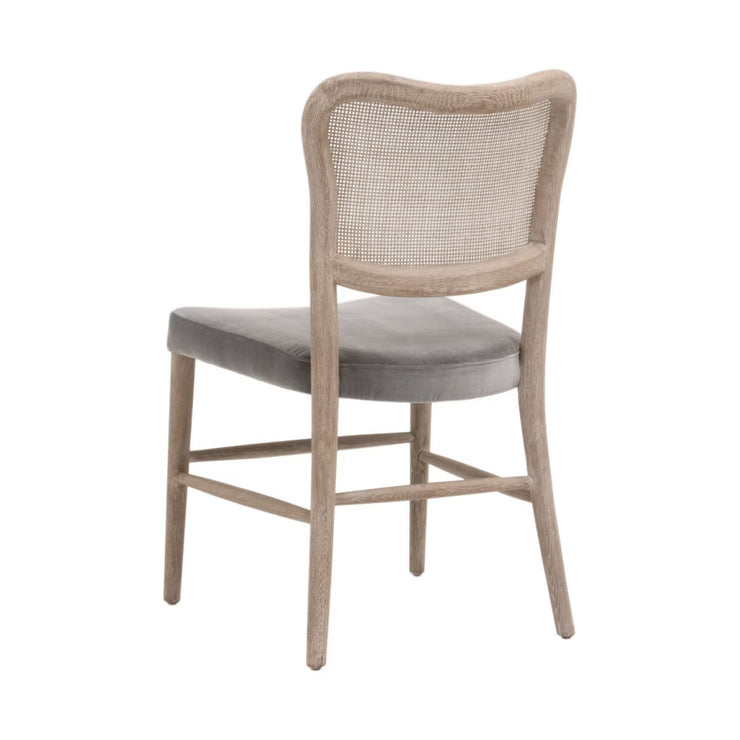 Essentials For Living Cela Dining Chair~ Performance Dark Dove Velvet With Natural Gray Oak & Natural Gray Cane Frame