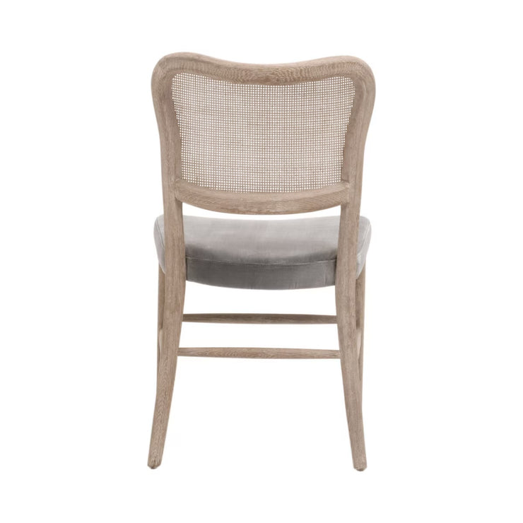 Essentials For Living Cela Dining Chair~ Performance Dark Dove Velvet With Natural Gray Oak & Natural Gray Cane Frame