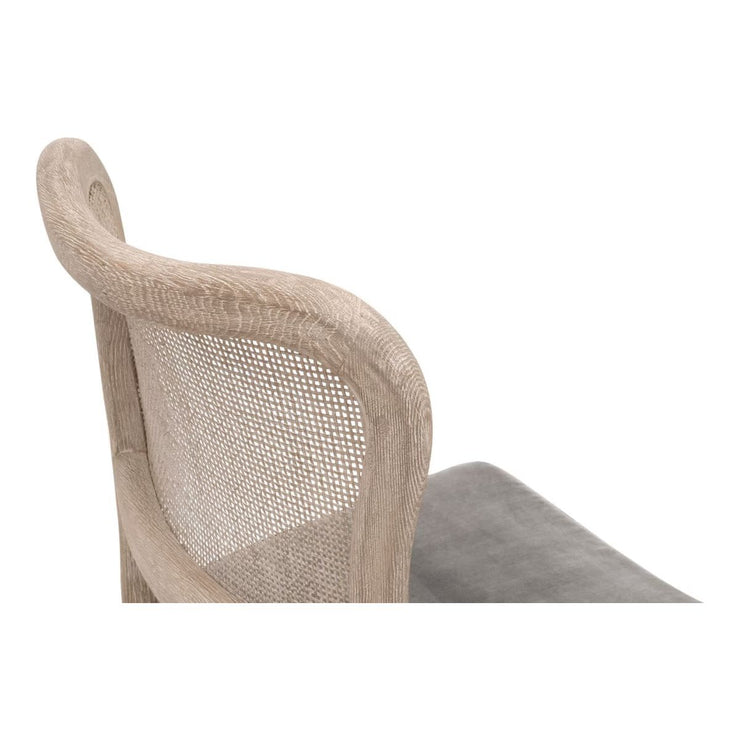 Essentials For Living Cela Dining Chair~ Performance Dark Dove Velvet With Natural Gray Oak & Natural Gray Cane Frame
