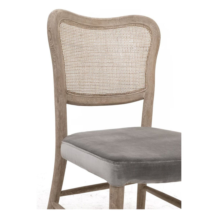 Essentials For Living Cela Dining Chair~ Performance Dark Dove Velvet With Natural Gray Oak & Natural Gray Cane Frame