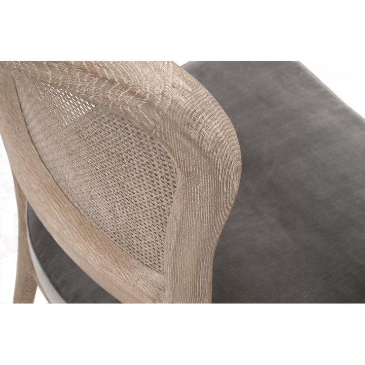 Essentials For Living Cela Dining Chair~ Performance Dark Dove Velvet With Natural Gray Oak & Natural Gray Cane Frame