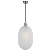 Uttermost Creme Etched Melon Glass Shade With White Marble and Brushed Nickel Finish Pendant
