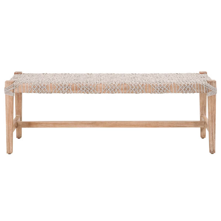 Essentials For Living Costa Bench~ Taupe & White Flat Rope With Natural Gray Mahogany Frame