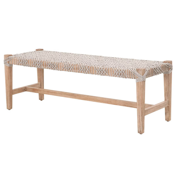 Essentials For Living Costa Bench~ Taupe & White Flat Rope With Natural Gray Mahogany Frame