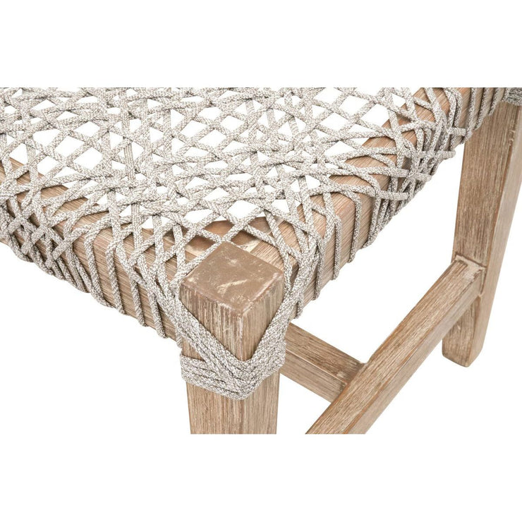 Essentials For Living Costa Bench~ Taupe & White Flat Rope With Natural Gray Mahogany Frame