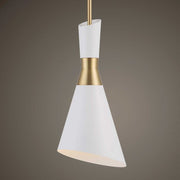 Uttermost Eames Modern White and Antique Brass Finish Cone Pendant Light