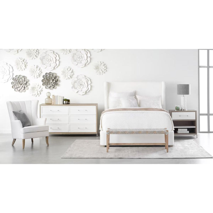 Essentials For Living Costa Bench~ Taupe & White Flat Rope With Natural Gray Mahogany Frame
