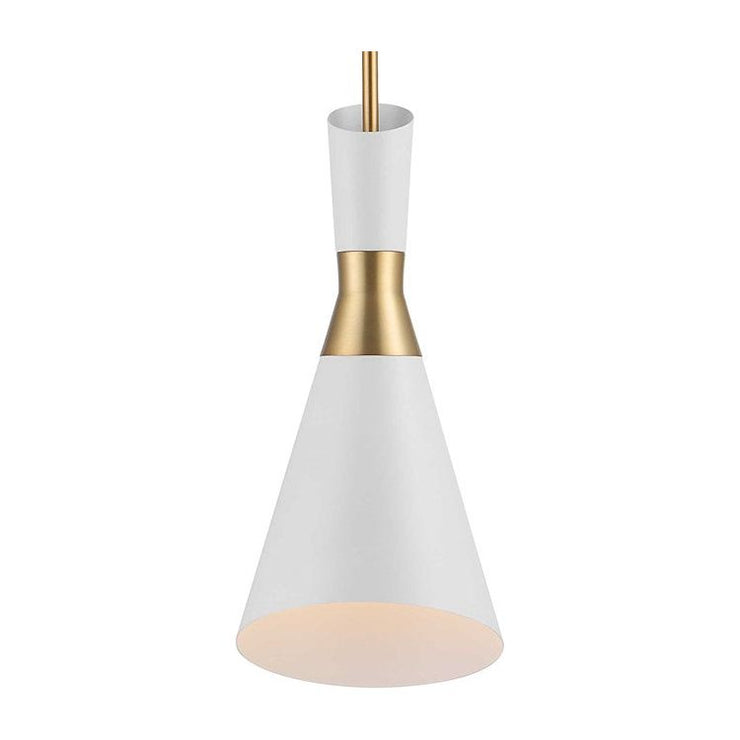 Uttermost Eames Modern White and Antique Brass Finish Cone Pendant Light