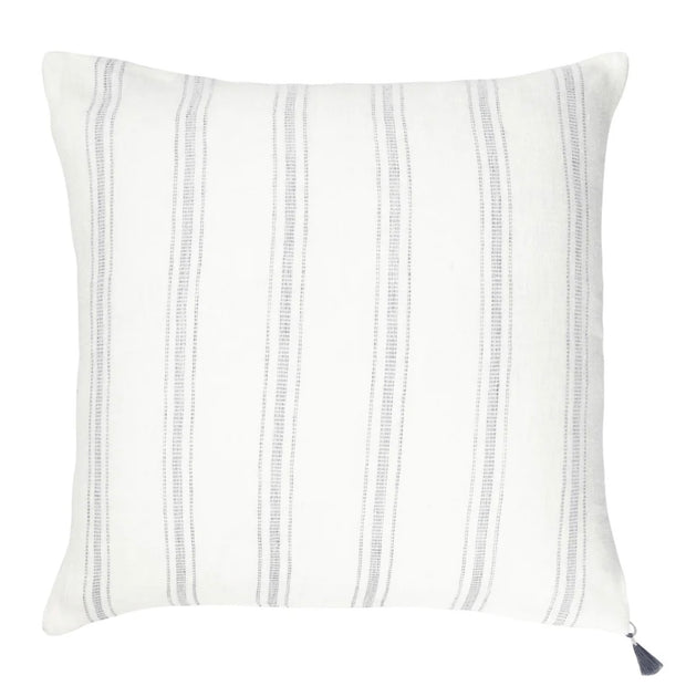 Anaya Home So Soft Linen White with Grey Stripes Pillow 20x20 With Down Insert