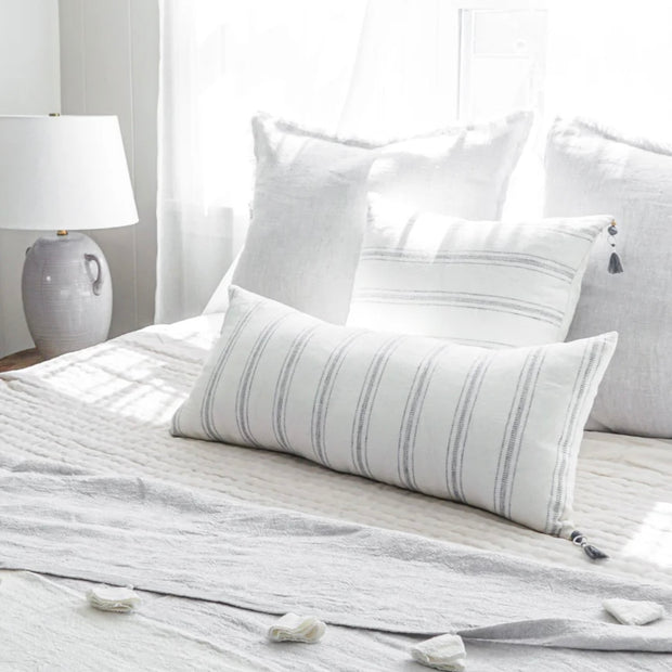 Anaya Home So Soft Linen White with Grey Stripes Pillow 20x20 With Down Insert