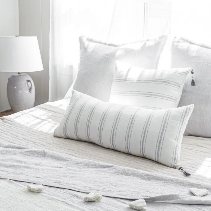 Anaya Home So Soft Linen White with Grey Stripes Pillow 20x20 With Down Insert