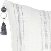 Anaya Home So Soft Linen White with Grey Stripes Pillow 20x20 With Down Insert