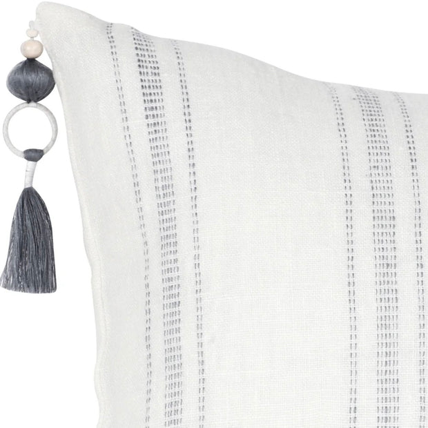 Anaya Home So Soft Linen White with Grey Stripes Pillow 20x20 With Down Insert