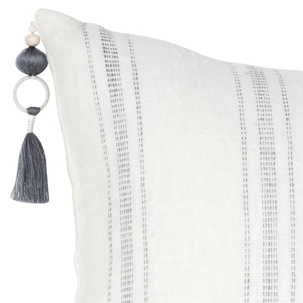 Anaya Home So Soft Linen White with Grey Stripes Pillow 13x30 With Down Insert